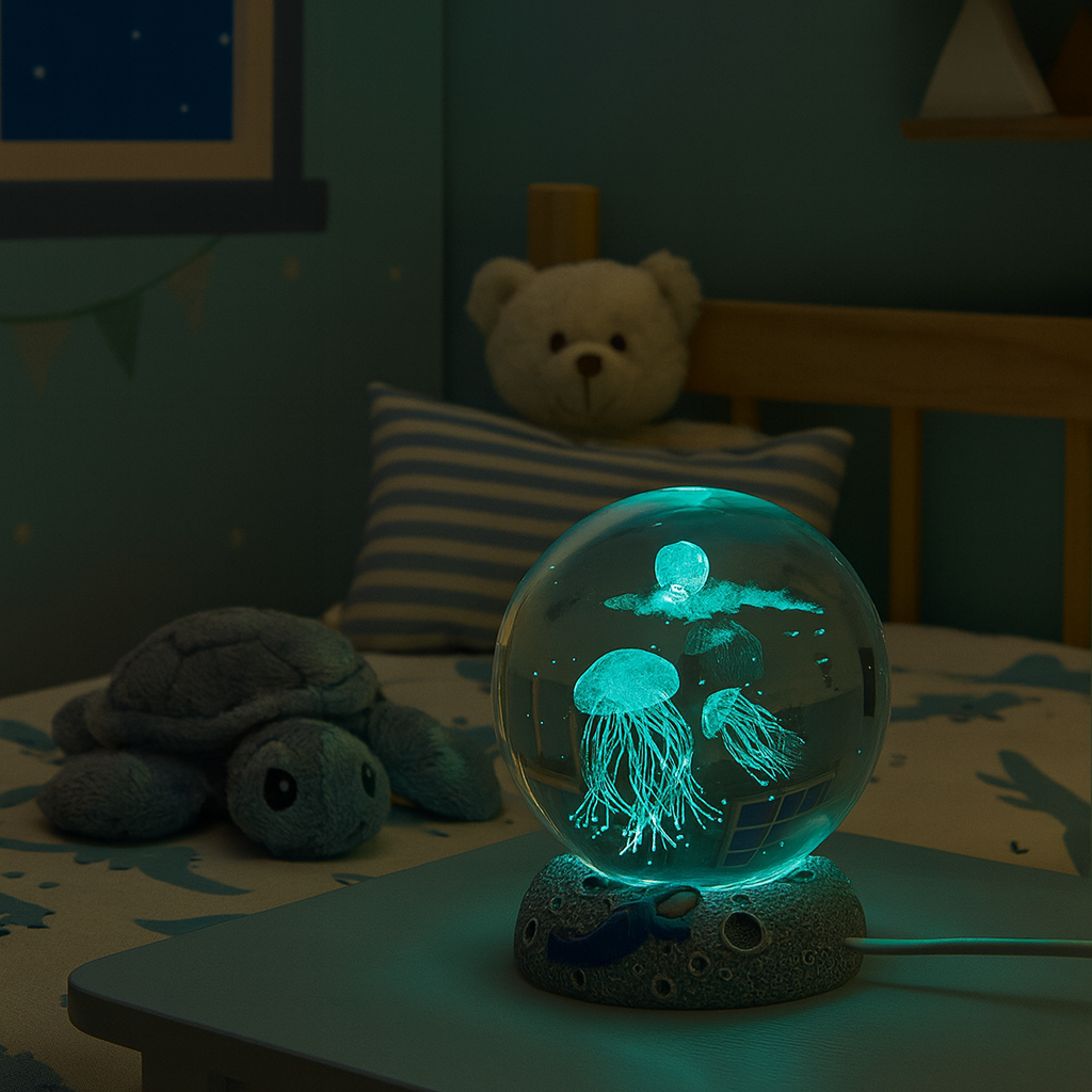 3D Jerryfish Crystal Night Lights, Glass Ball Light Christmas Gifts