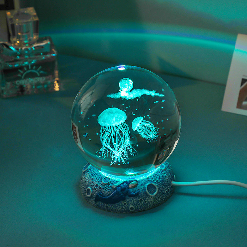 3D Jerryfish Crystal Night Lights, Glass Ball Light Christmas Gifts