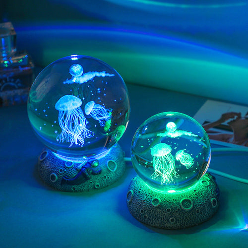 3D Jerryfish Crystal Night Lights, Glass Ball Light Christmas Gifts