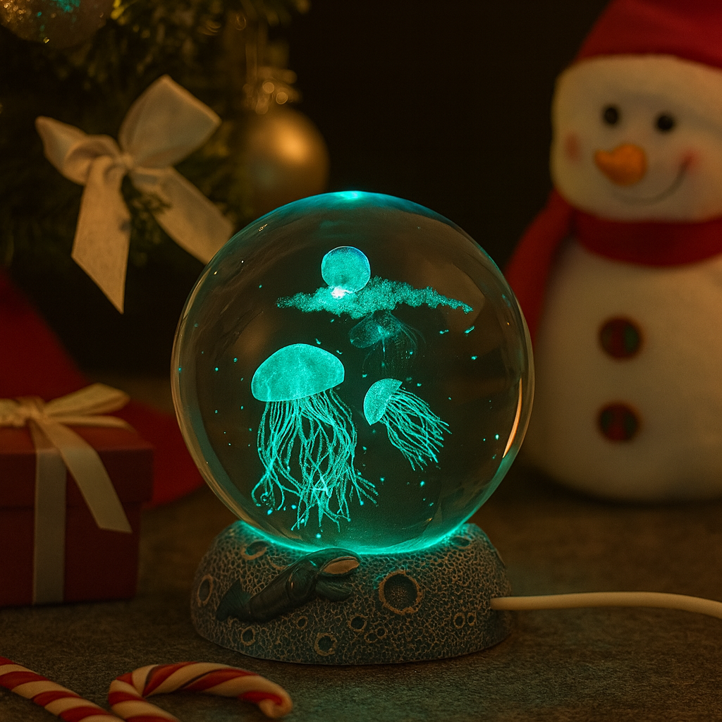 3D Jerryfish Crystal Night Lights, Glass Ball Light Christmas Gifts